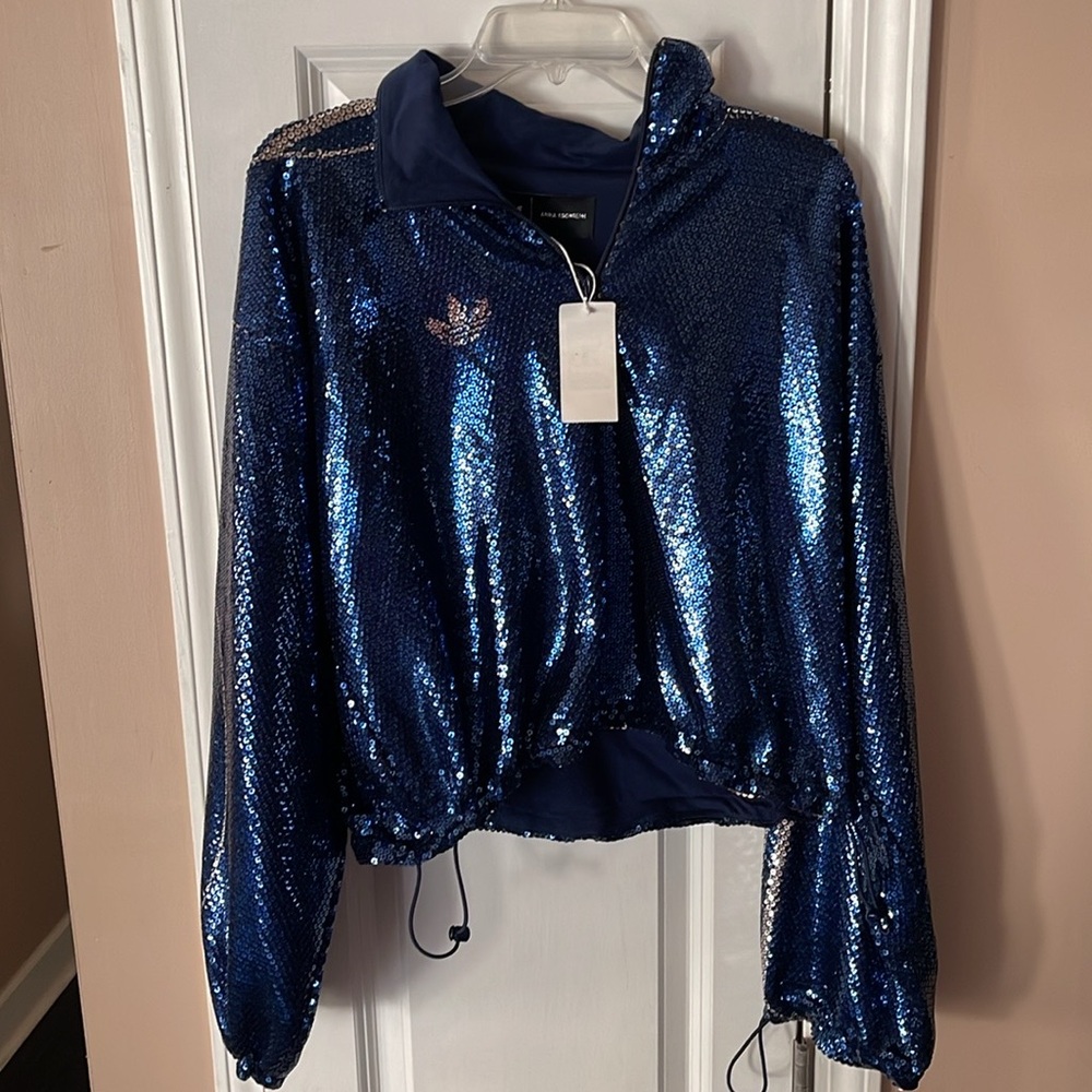 ADIDAS Women Sequin  Track Top/Jacket Drawstring at the waist FM7293